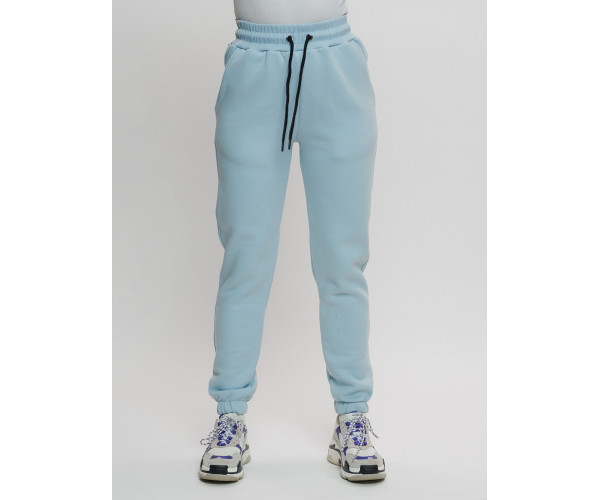 Джоггеры женские на флисе зимние голубого цвета 1097Gl