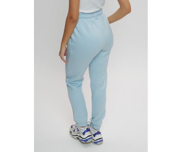 Джоггеры женские на флисе зимние голубого цвета 1097Gl
