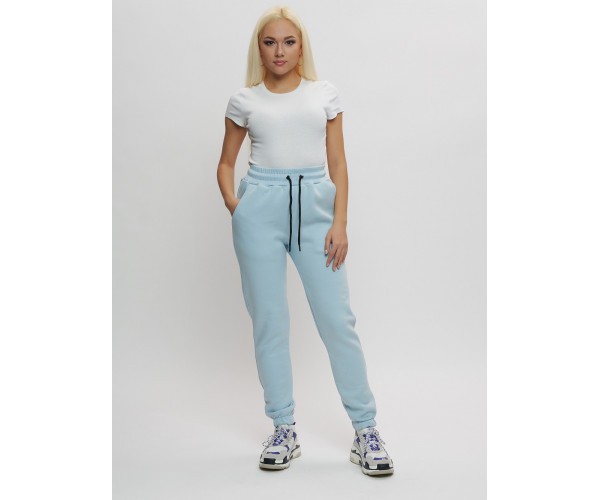 Джоггеры женские на флисе зимние голубого цвета 1097Gl