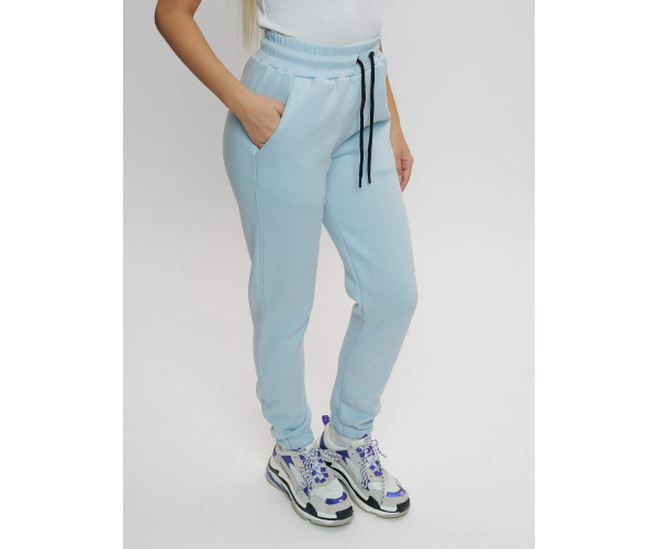 Джоггеры женские на флисе зимние голубого цвета 1097Gl