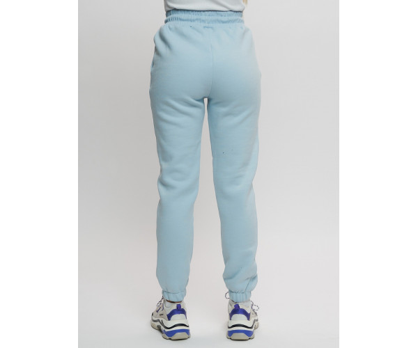 Джоггеры женские на флисе зимние голубого цвета 1097Gl