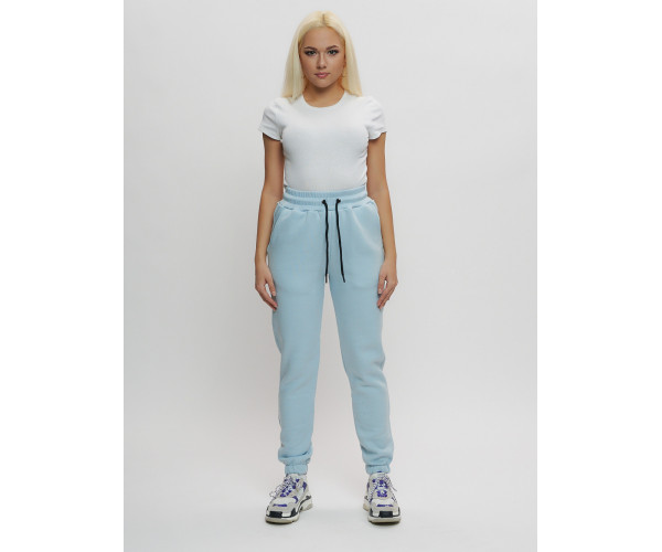 Джоггеры женские на флисе зимние голубого цвета 1097Gl