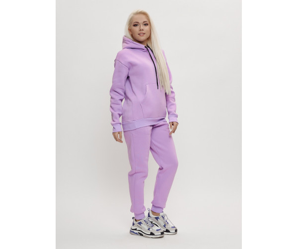 Трикотажный спортивный костюм женский с начесом фиолетового цвета 1084F