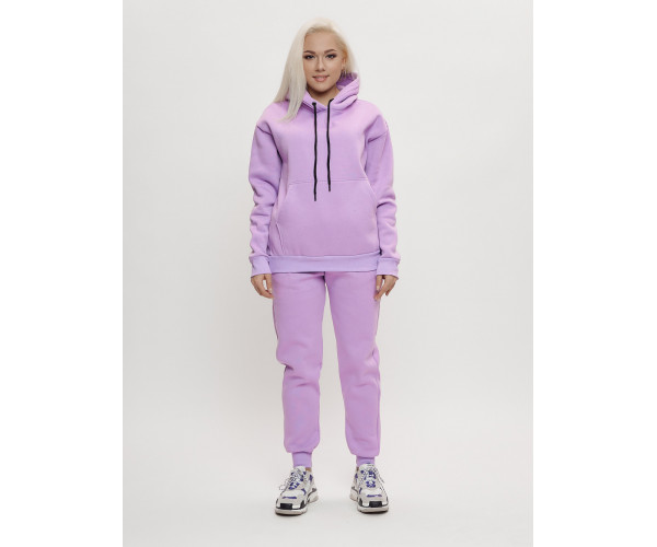 Трикотажный спортивный костюм женский с начесом фиолетового цвета 1084F