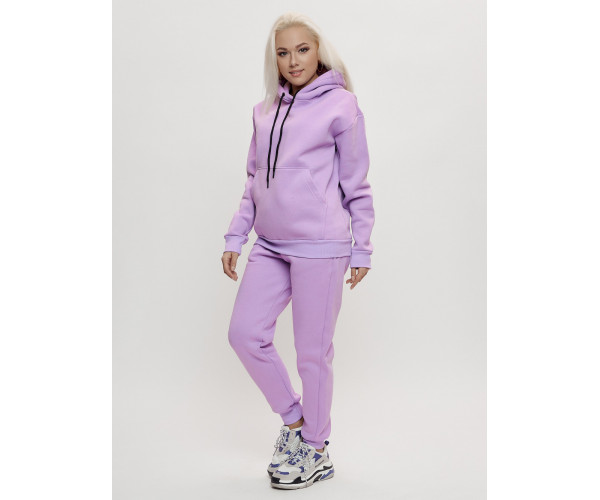Трикотажный спортивный костюм женский с начесом фиолетового цвета 1084F