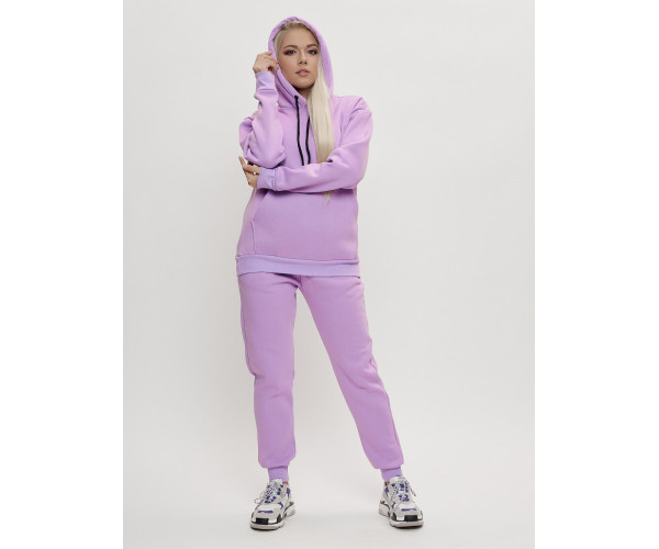 Трикотажный спортивный костюм женский с начесом фиолетового цвета 1084F
