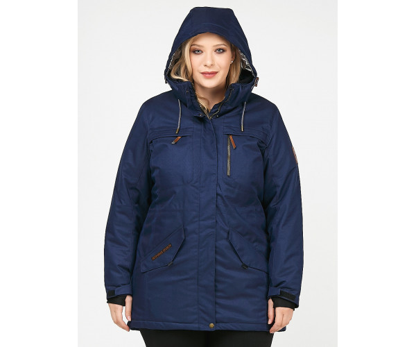 Женская зимняя парка большого размера темно-синего цвета 1964TS