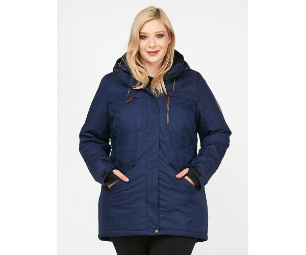 Женская зимняя парка большого размера темно-синего цвета 1964TS