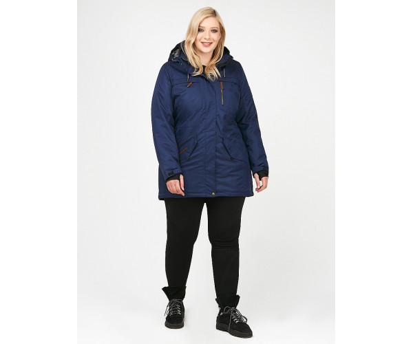 Женская зимняя парка большого размера темно-синего цвета 1964TS