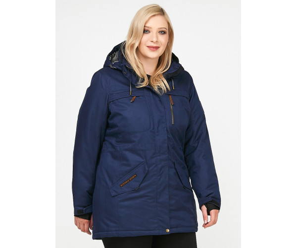 Женская зимняя парка большого размера темно-синего цвета 1964TS