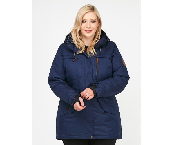 Женская зимняя парка большого размера темно-синего цвета 1964TS