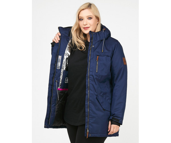 Женская зимняя парка большого размера темно-синего цвета 1964TS