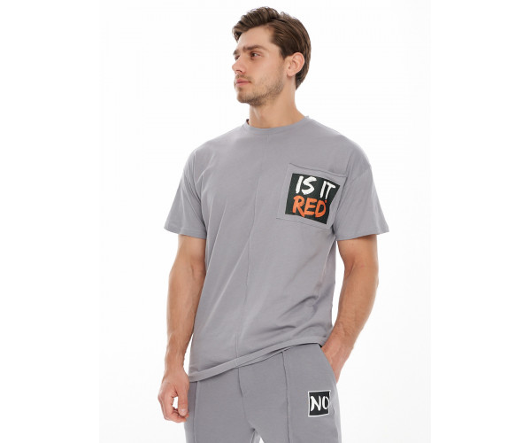 Костюм джоггеры с футболкой серого цвета 9181Sr