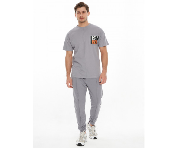 Костюм джоггеры с футболкой серого цвета 9181Sr