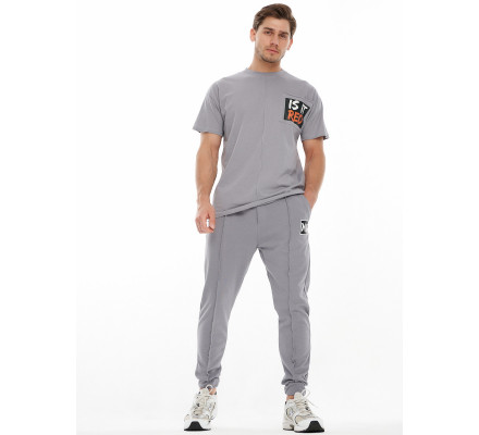 Костюм джоггеры с футболкой серого цвета 9181Sr