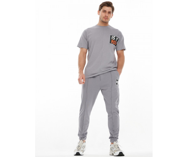 Костюм джоггеры с футболкой серого цвета 9181Sr