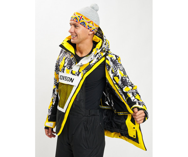 Горнолыжная куртка анорак мужская желтого цвета 77027J