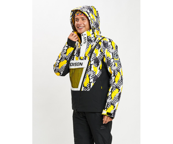 Горнолыжная куртка анорак мужская желтого цвета 77027J