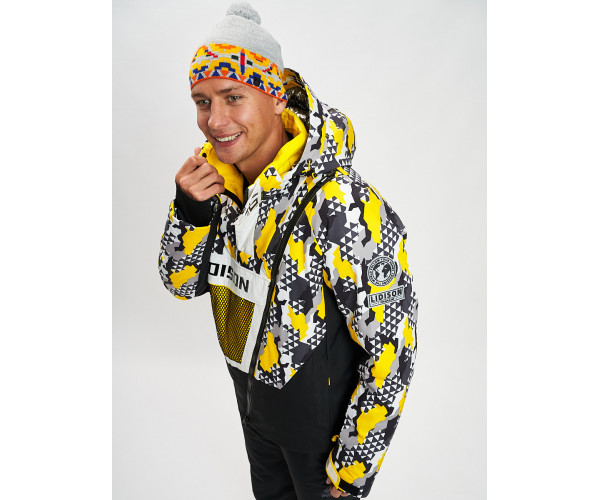 Горнолыжная куртка анорак мужская желтого цвета 77027J