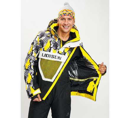 Горнолыжная куртка анорак мужская желтого цвета 77027J