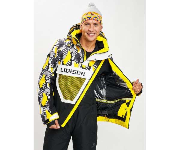 Горнолыжная куртка анорак мужская желтого цвета 77027J