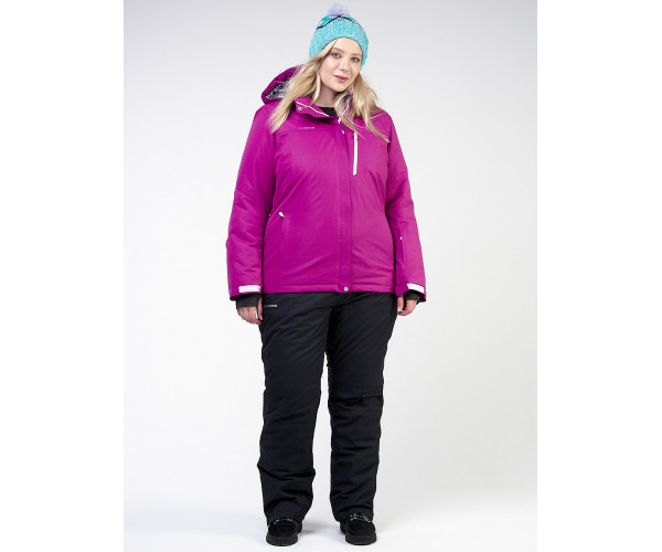 Женский зимний костюм горнолыжный большого размера фиолетового цвета 011982F