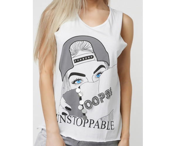 Футболка без рукавов женская белого цвета 8215Bl