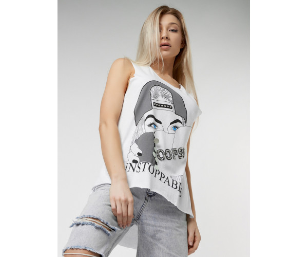 Футболка без рукавов женская белого цвета 8215Bl