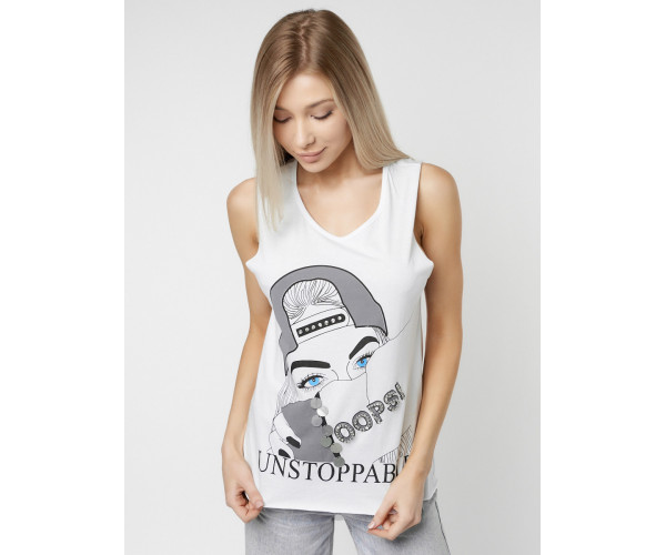 Футболка без рукавов женская белого цвета 8215Bl