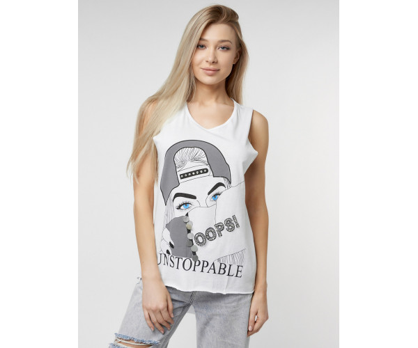 Футболка без рукавов женская белого цвета 8215Bl