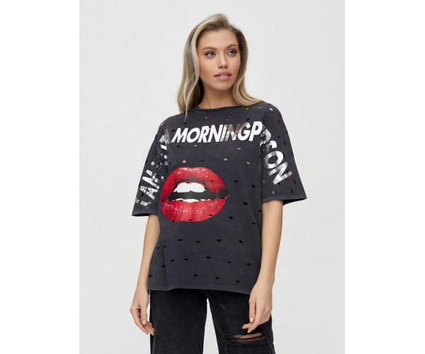 Женские футболки с принтом темно-серого цвета 1644TC