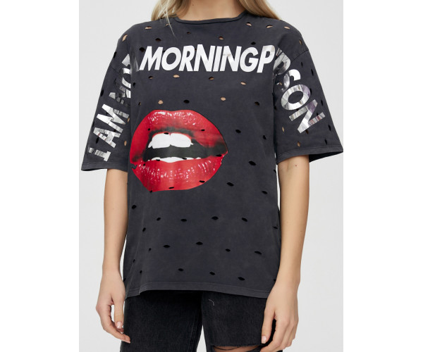 Женские футболки с принтом темно-серого цвета 1644TC