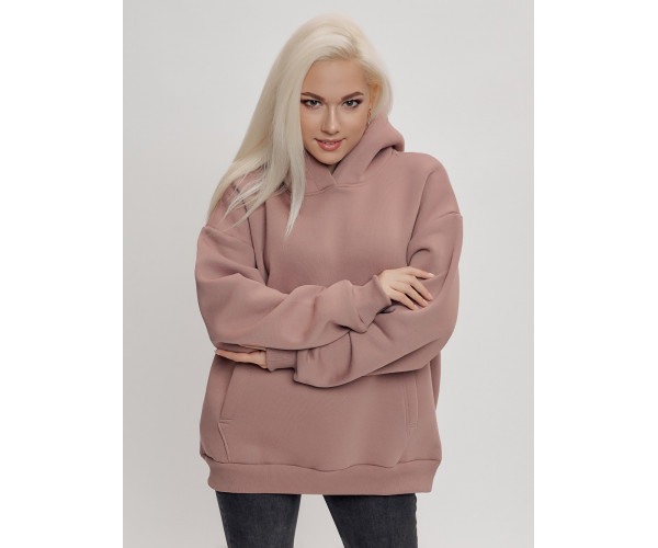 Худи женское оверсайз с начосом бежевого цвета 1086B
