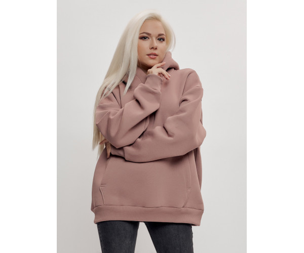 Худи женское оверсайз с начосом бежевого цвета 1086B