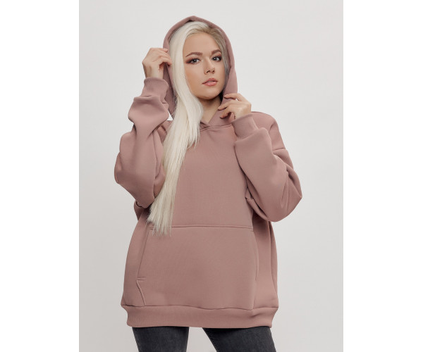 Худи женское оверсайз с начосом бежевого цвета 1086B