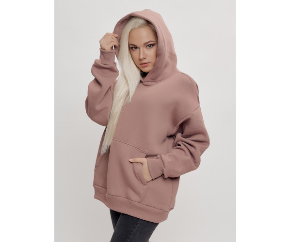 Худи женское оверсайз с начосом бежевого цвета 1086B