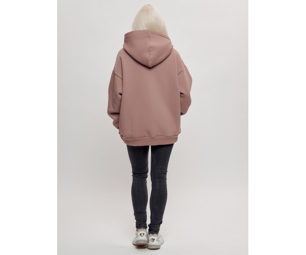 Худи женское оверсайз с начосом бежевого цвета 1086B