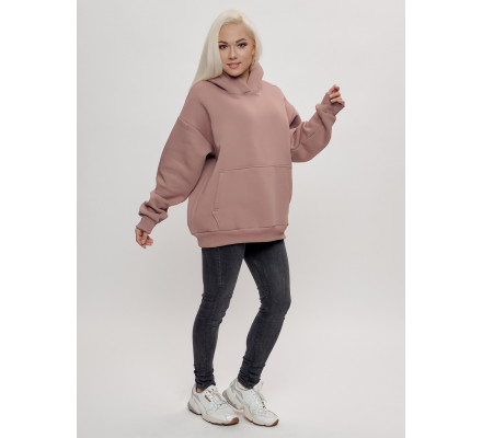 Худи женское оверсайз с начосом бежевого цвета 1086B