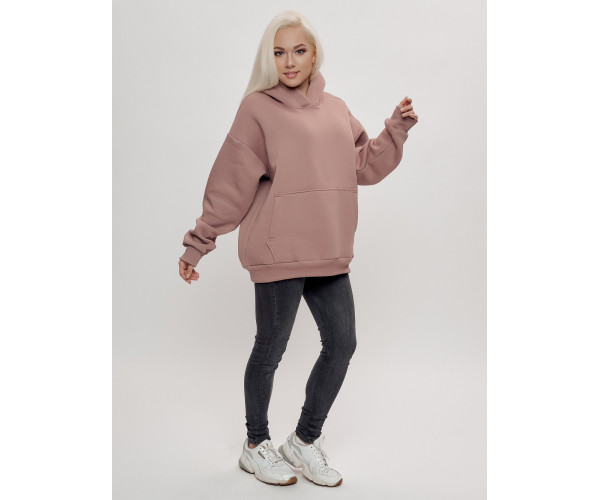 Худи женское оверсайз с начосом бежевого цвета 1086B