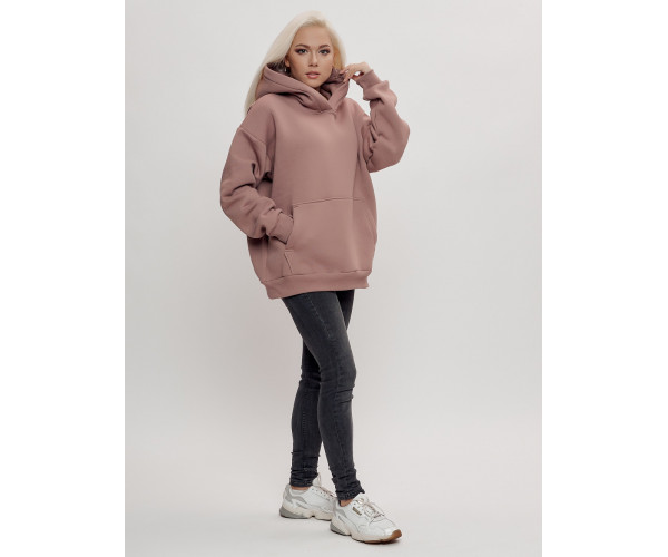 Худи женское оверсайз с начосом бежевого цвета 1086B