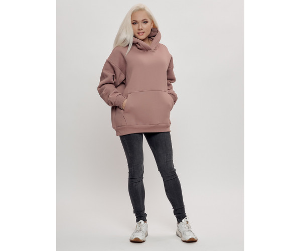 Худи женское оверсайз с начосом бежевого цвета 1086B