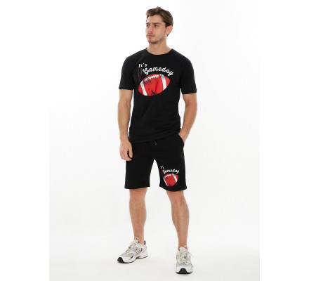 Костюм шорты и футболка черного цвета 221008Ch