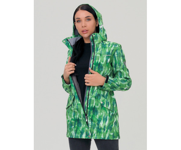 Женская осенняя весенняя парка softshell зеленого цвета 19221Z