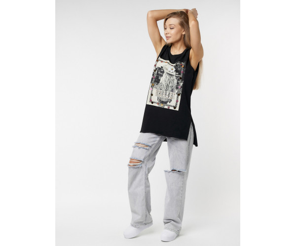 Футболка без рукавов женская черного цвета 8204Ch