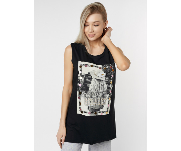 Футболка без рукавов женская черного цвета 8204Ch