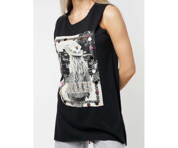 Футболка без рукавов женская черного цвета 8204Ch