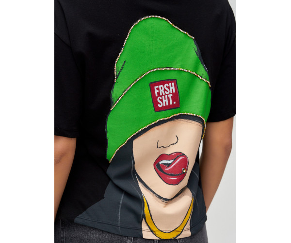 Женские футболки с принтом черного цвета 50003Ch