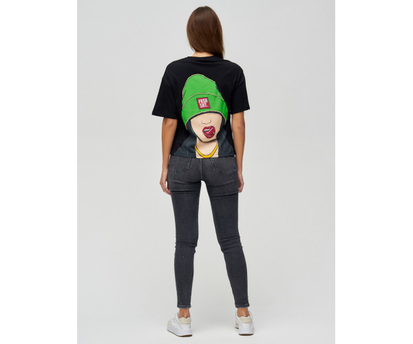 Женские футболки с принтом черного цвета 50003Ch