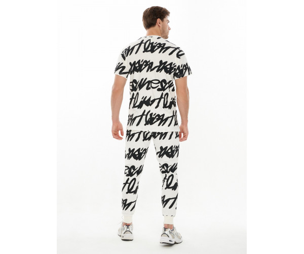 Костюм штаны и футболка с надписями белого цвета 9177Bl