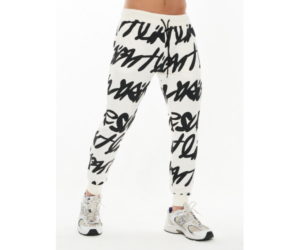 Костюм штаны и футболка с надписями белого цвета 9177Bl